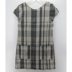 Eileen Fisher Dress XS Organic Linen Blend Shift Tunic Plaid Zip Up *